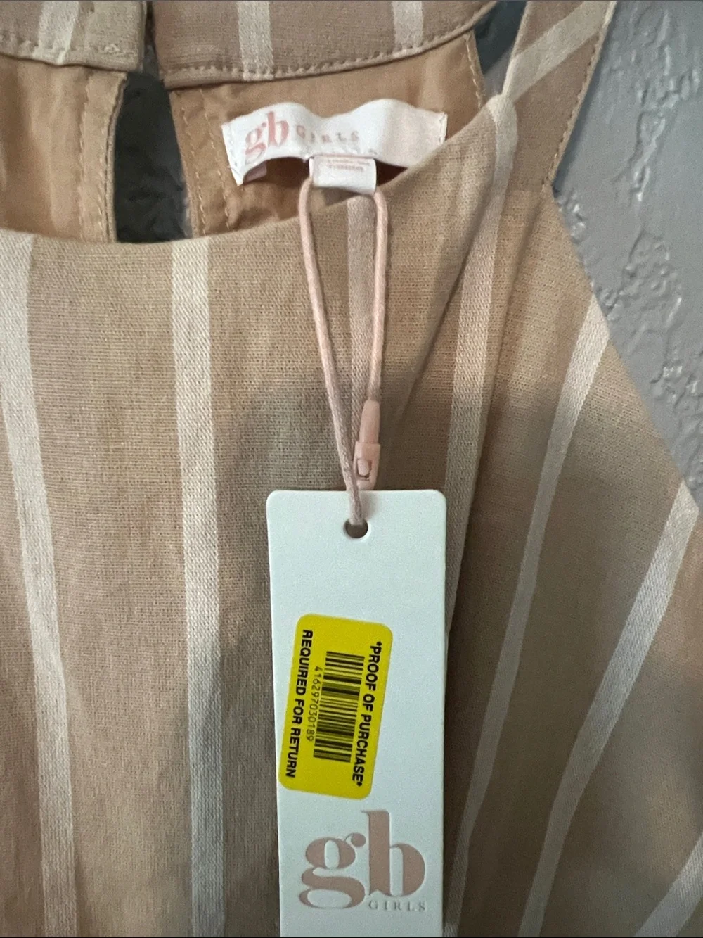 GB girls Tan and White Striped Halter Jumpsuit with Waist Tie